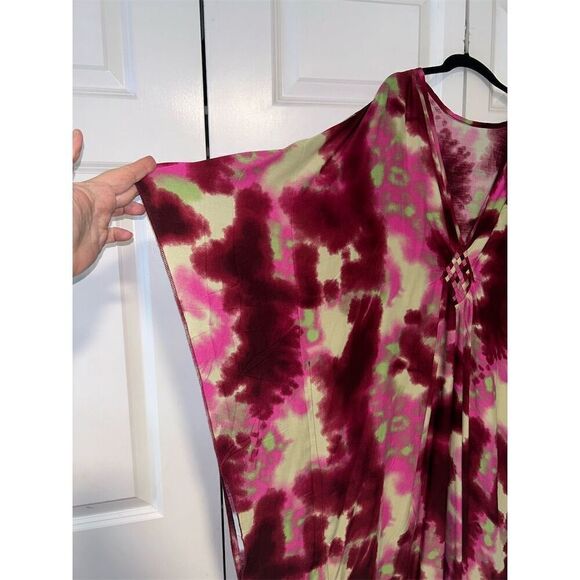 Vibrant Tie-Dye Kaftan Dress One Size Multicolor Beach Cover-Up - Picture 4 of 5